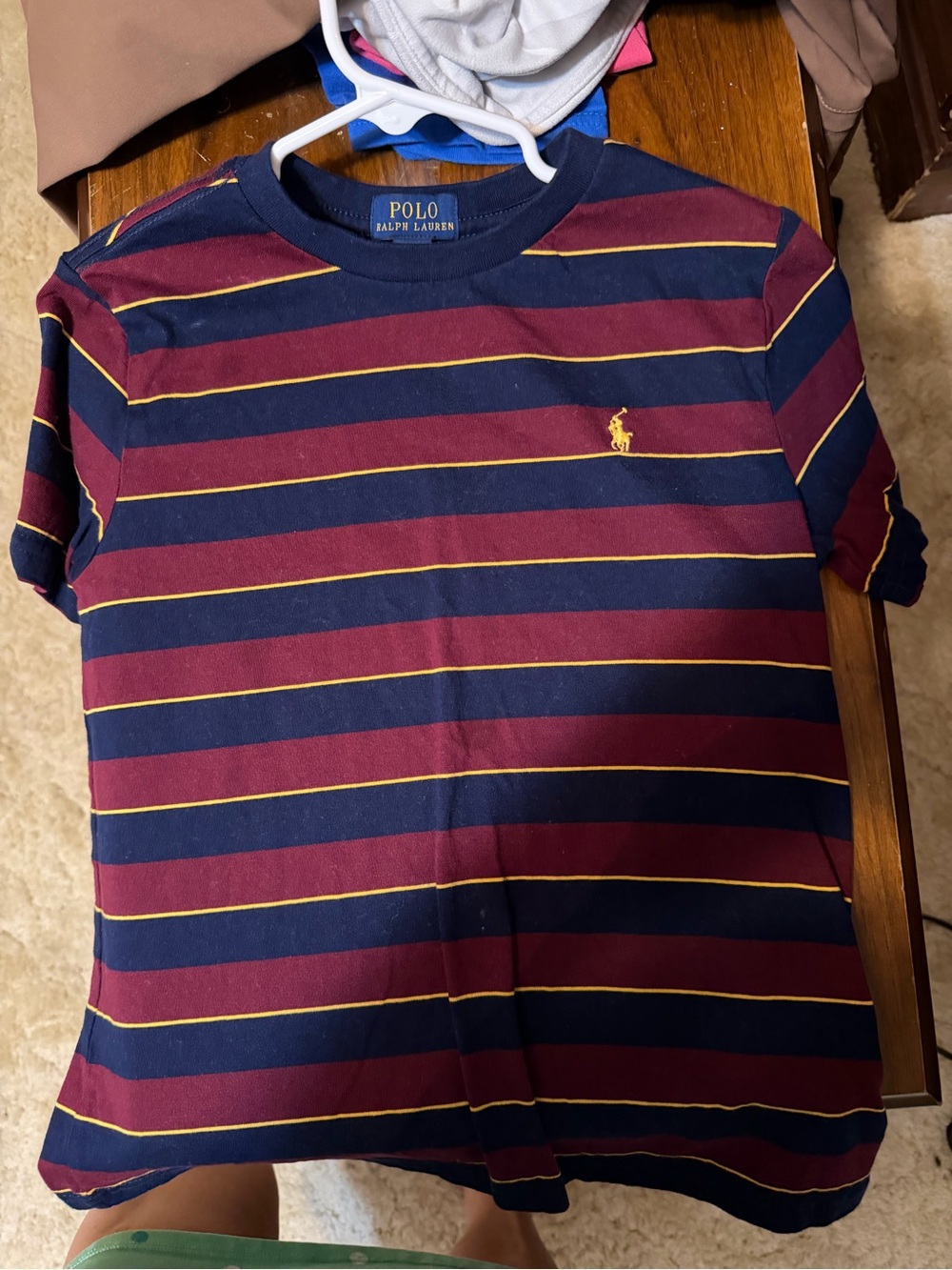 Polo by Ralph Lauren Navy, Burgundy & Yellow Striped Tee